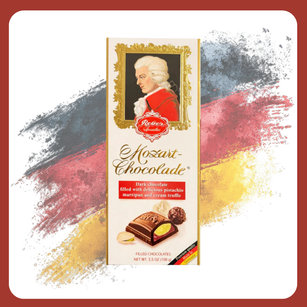 Mozart Chocolate – Dark Chocolate with Pistachio Marzipan & Cream Truffle.