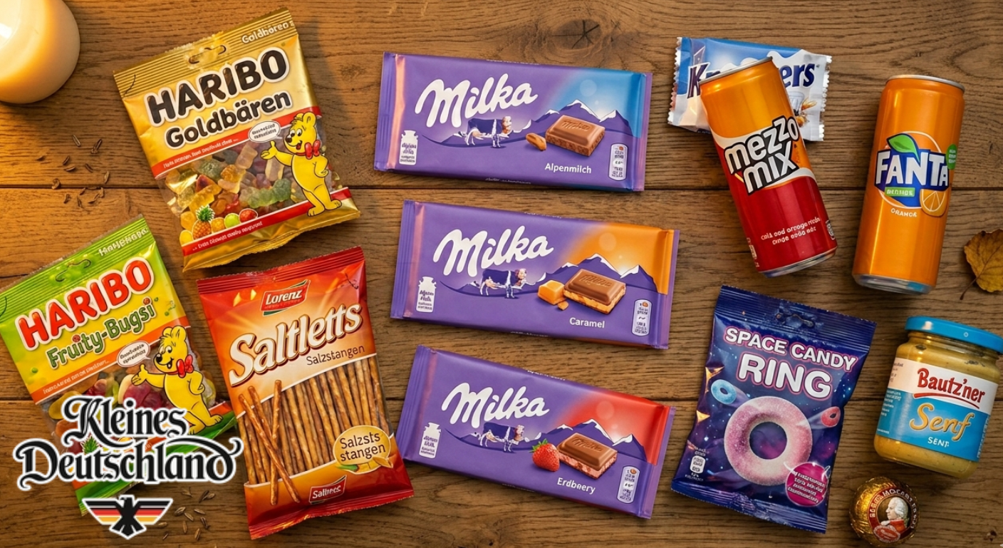 Authentic imported Milka chocolate bars included in Kleines Deutschland German snack box